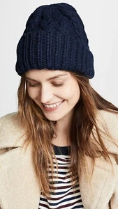 Plush 241714 Womens Casual Cable knit Vegan Beanie Hat Solid Navy One Size - Picture 1 of 3