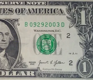 29. September 2003 Geburtstag Jubiläum Datum Note One Dollar Schein Serie 2021 - Bild 1 von 3