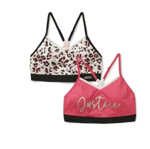 Justice Girls Cross Back Bra, 2Pk Pink & Leopard Print Size 34 - Picture 1 of 8