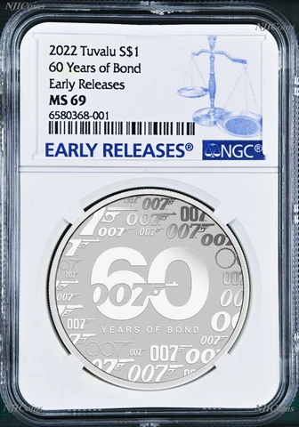 2022 60 YEARS OF BOND .9999 SILVER $1 1oz COIN NGC MS69 Early Releases James 007 Cover