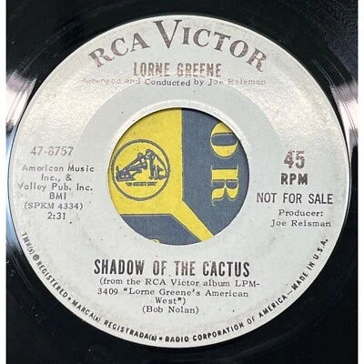 Lorne Greene Shadow of the Cactus / Five Card Stud 45 Country Promo RCA 8757 Foto 1 de 4