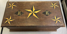 Antique 1800s Primitive Inlayed Texas Stars & Initials Wood Box with Side Drawer