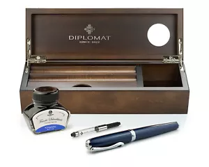 Füllhalter Diplomat Excellence A2 Midnight Blue Chrom mit Tinte u. Etui aus Holz - Bild 1 von 7