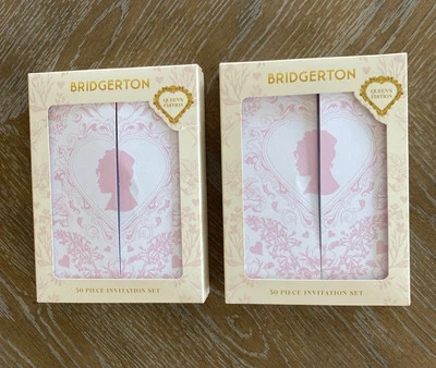 12 juegos de invitación Bridgerton tarjetas sobres cinta lazos sellos de plástico puntos Foto 1 de 4