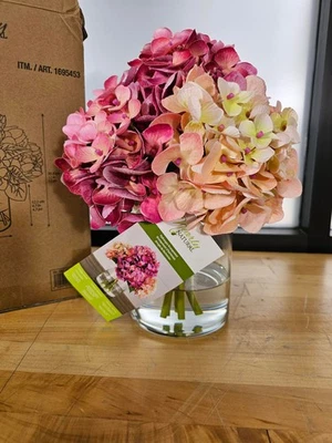 Nearly Natural  Faux 12" Hydrangea Fake Flower Arrangement Purple Pink Orange - Image 1 of 4