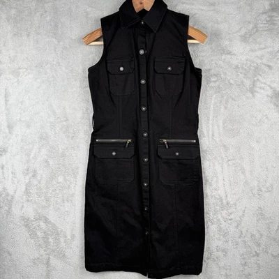 Lauren Ralph Lauren LRL Dress Womens 4 Black Denim Snap Front Pockets Safari - Image 1 of 4