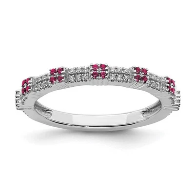2.5mm Rhodium Sterling Silver, Created Ruby & Diamond Stack Band, Sz 7 - Image 1 of 4