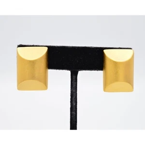 Monet Vintage Clip On Earrings Brushed Gold Matte 3D Chunky Bold Signed 80s NOS - Picture 1 of 9