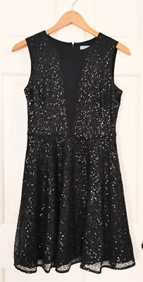 Vestido Cynthia Rowley Negro 2 Lentejuelas Corto Boda Fiesta Crucero Fecha Formal Foto 1 de 4