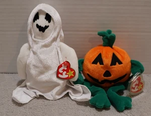 Ty Beanie Babies Sheets Pumkin Halloween Lot of 2 Hang Tush Tags - Picture 1 of 9