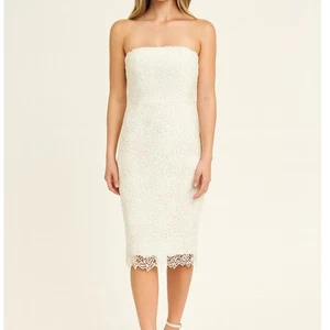 MM Couture Miss Me Minikleid weiß trägerlos Spitze Medium Hochzeit Cocktail - Bild 1 von 12