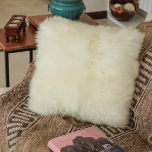 Premium 100% Genuine Sheepskin Throw Pillow Cover (16” x 16”) – Luxurious Whi... - Bild 1 von 6