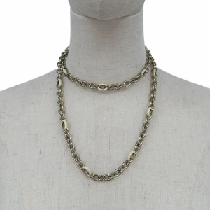 J Crew Long Chain Necklace Gold Tone with Cream Enamel Links Layering - Picture 1 of 7