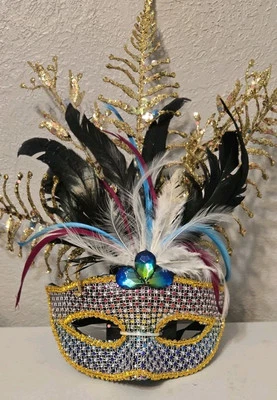 Mask Halloween Mardi Gras Harlequin Ball Sequin Feathered Rainbow Festival  - Image 1 of 4