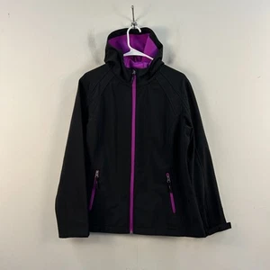 Free Tech Girls Youth Large Black Zip Woven Hood Pockets Purple Lined 23135 - Picture 1 of 9
