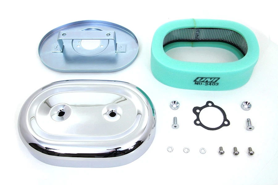 Conjunto de filtro de aire cromado ovalado para Harley Davidson Foto 1 de 4