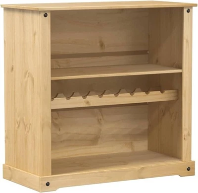 Solid Pine Wine Cabinet Rustic Wood Bar Storage Unit with Bottle & Glass Rack - Image 1 of 4