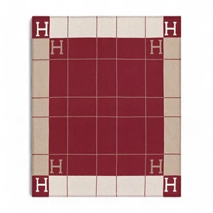 NEW HERMÈS Avalon III Throw Blanket Ecru / Rouge H Wool Cashmere - Picture 1 of 24