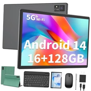 Android Tablet with Keyboard, 10 inch Android 14 Tablets, 16GB RAM 128GB Green - Picture 1 of 7