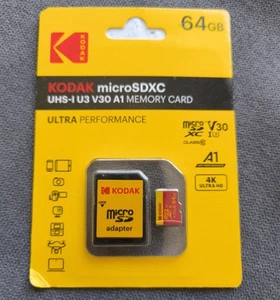 Carte Mémoire Micro SDXC UHS-1 U3 64GB + Adaptateur Carte KODAK - Zdjęcie 1 z 2