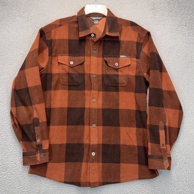 Eddie Bauer Shacket Mens Medium Brown Check Fleece Button Front Outdoor Pockets - Image 1 of 4
