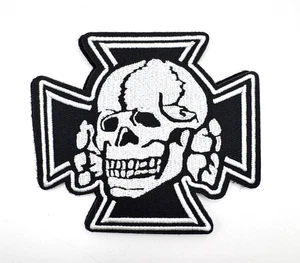 Cruz de Hierro Calavera Calavera Calavera Cráneo Velcro Parche Bordado con Contrapieza - Imagen 1 de 3