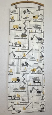 Pottery Barn Kids Twin Flat Sheet Construction Trucks Yellow Gray Organic Cotton - Image 1 of 4