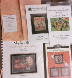 Lof  HALLOWEEN cross Stitch Moon Riders, Imeldas Closet, Pumpking Time, + FABRIC - Picture 1 of 5