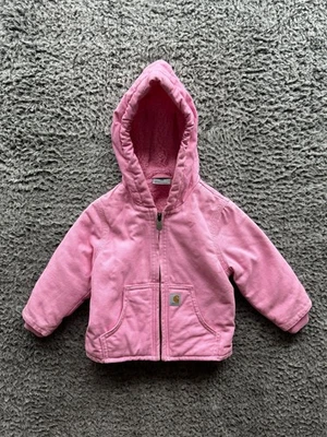 Carhartt Zip Front Canvas Insulated Hooded Active Jacket Pink Toddler Size 12M - Image 1 of 4