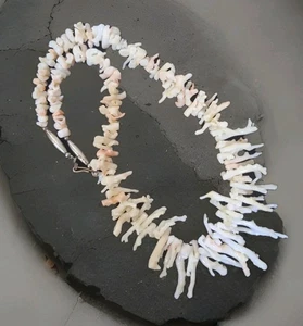 Collar nativo de coral blanco piel de ángel de colección cuentas de plata de ley 64 gramos 20" - Imagen 1 de 8