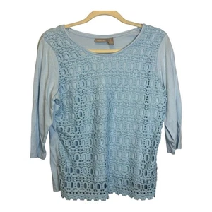 Chico's Blouse Women's Size Medium Lace 3/4 Sleeves Blue Chicos 1 - Picture 1 of 3