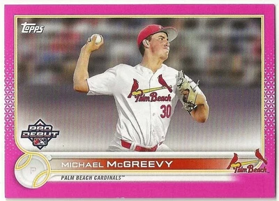 Tarjeta paralela rosa insertada 2022 Topps Pro debut Michael McGreevy #/199 Cardinals Foto 1 de 2