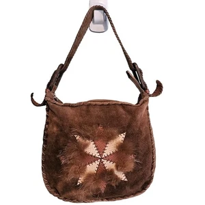 Desmo Hobo Bag im amerikanischen Stil Wildleder Peitschenstich mit Fell - Bild 1 von 11