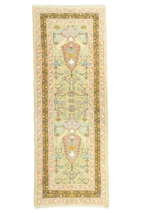 Neu Handgeknüpfter Türkischer Oushak Läufer Teppich - Koralle Oliv Beige - 2 Fuß 8 Zoll x 7 Fuß 3 Zoll Fuß - Bild 1 von 13