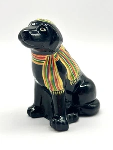 Fenton Black Labrador Lab Dog Rainbow Scarf & Hat Figurine Hand Painted Signed - Picture 1 of 11