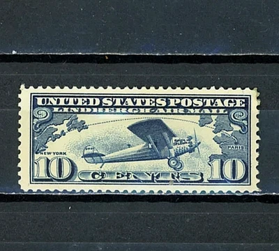 SCOTT  # C10  - ONE 10 CENT LINGBERG STRAIGHT EDGE STAMP - 1927 -  VF/OG/MLH - Image 1 of 2