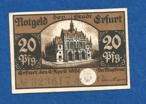 10 117 Notgeld Stadt Erfurt 20 Pfg., 9.4.1920, KN grün 6-stellig mit Stern - Picture 1 of 2