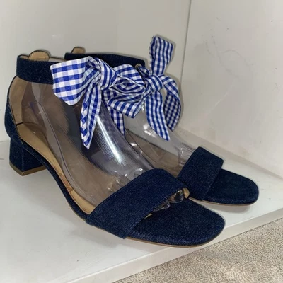 Talbots blue denim ankle strap with blue and white bow sandals size 9.5M 1.5 - Image 1 of 4