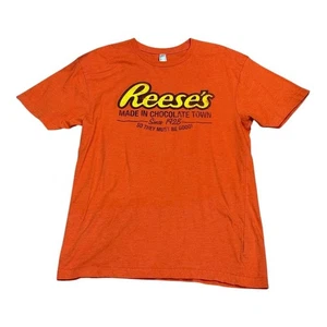 Reese's Shirt Mens Large Orange Chocolate Town Candy Graphic Tee 2010s LAT - Picture 1 of 8