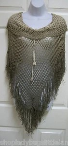 COOL LINE LTD TAUPE OMBRE FRANSEN HÄKEL STRICK BOHO CAPE PONCHO SCHAL PULLOVER TOP - Bild 1 von 12