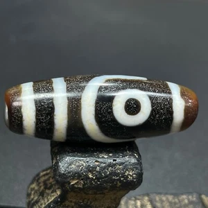 Ancient Tibetan DZI Beads Old Agate 2 Eye Totem Amulet Pendant 43×15mm #1430 - Picture 1 of 15