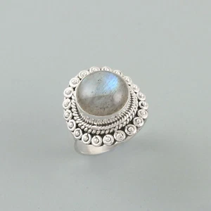925 Argento Sterling Pietra Labradorite Fatto Anello Donna Matrimonio Indossare - Foto 1 di 3