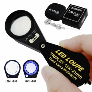 15x 21mm Optic Glass Gem Loupe Triplet Lens Black Frame Watchmaker LED UV Light - Picture 1 of 12