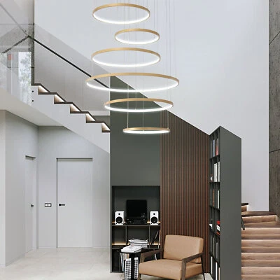 Modern Luxury 6 Rings Circles LED Crystal Pendant Lamp Galaxy Ceiling light Loft - Image 1 of 4