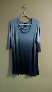 Rue Plus Dress Womens 1X Blue Ombre Dress Criss Cross Neckline - Picture 1 of 6