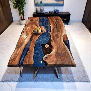 48"x24" Maßanfertigung Blau Epoxidharz Holz Büro Besprechung Tisch Wohnmöbel - Bild 1 von 10