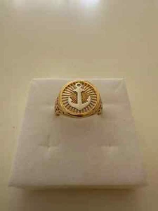 18 KARAT YELLOW WHITE GOLD MAN BAND RING ROUND ON TOP WITH ANCHOR MADE IN ITALY - Picture 1 of 11