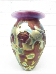 Vtg Robert Eickholt 2004 Hand Blown Iridescent Purple Abstract Art Glass 7" Vase - Picture 1 of 9