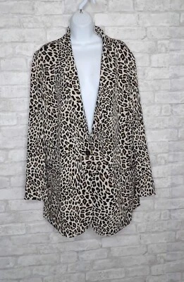 Susan Graver Blazer Jacket Tan Leopard Long Sleeves Shawl Collar One-Button  3XP - Image 1 of 4