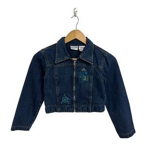 Blueberi Boulevard Girl's Long Sleeve Blue Denim Crop Zip Up Jacket Size 10 - Picture 1 of 9